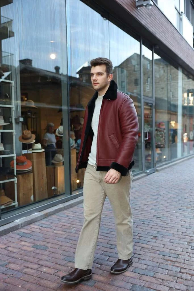 Aurelius Burgundy B3 bomber shearling jacket