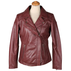 Ayla's Women's Burgundy Biker Style Jacket With Double Lapels