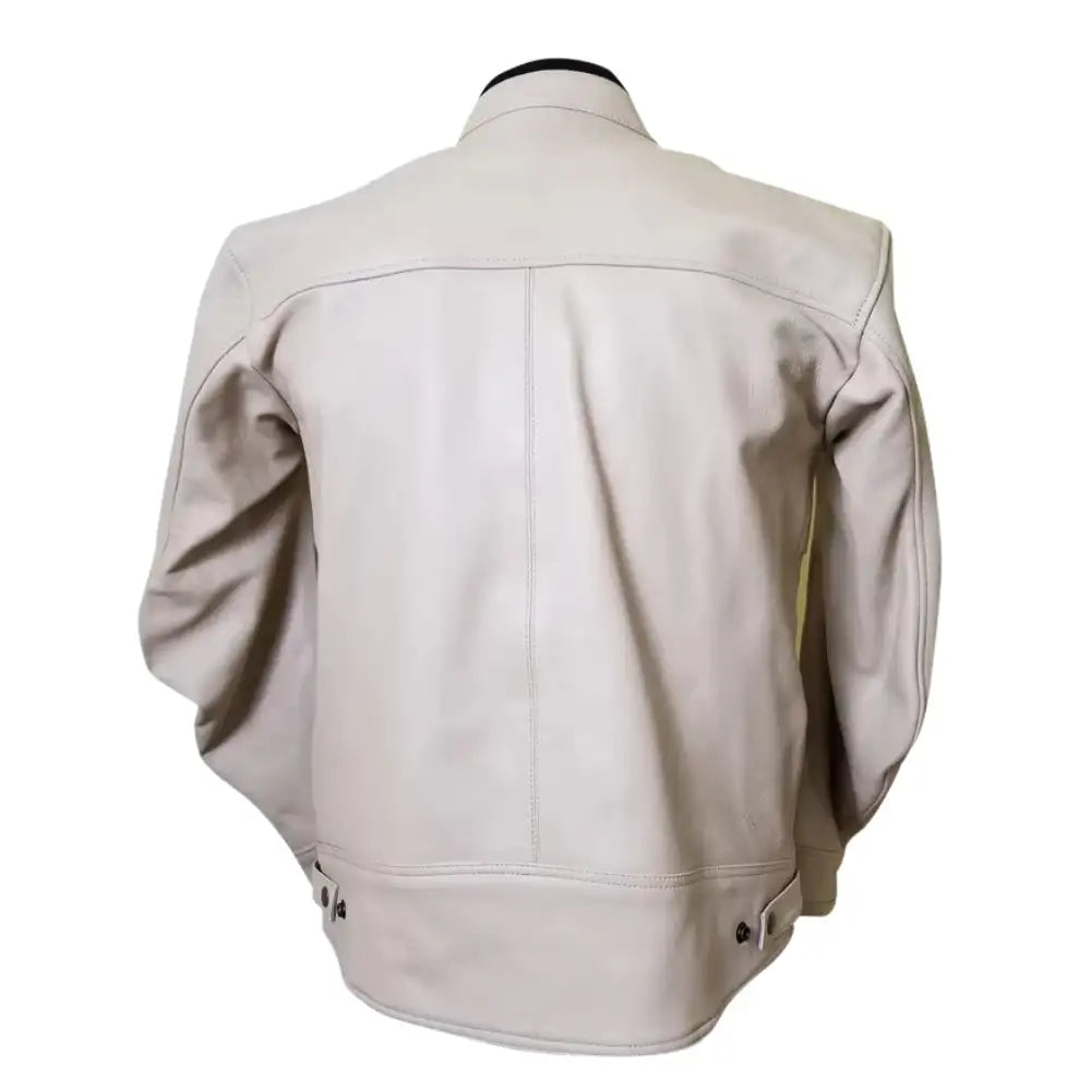 Beige Armored Leather Motorcycle Jacket