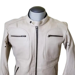 Beige Armored Leather Motorcycle Jacket