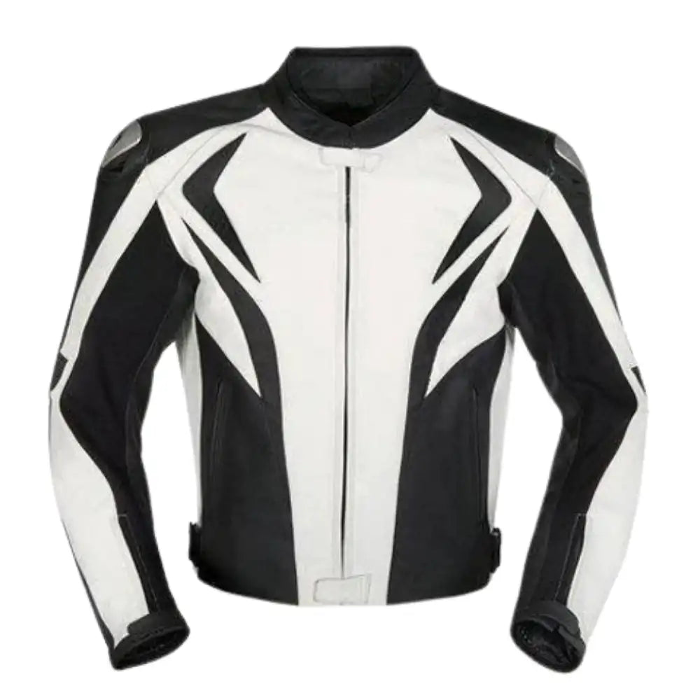 Black & White Armored Leather Motorcycle Jacket