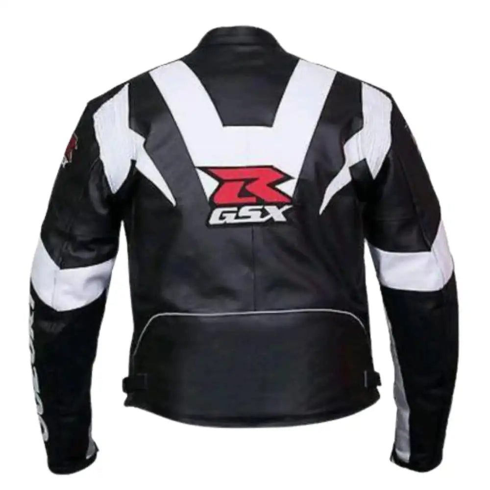 Black & White Armored Suzuki GSXR Leather Motorcycle Jacket