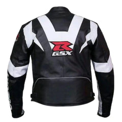 Black & White Armored Suzuki GSXR Leather Motorcycle Jacket