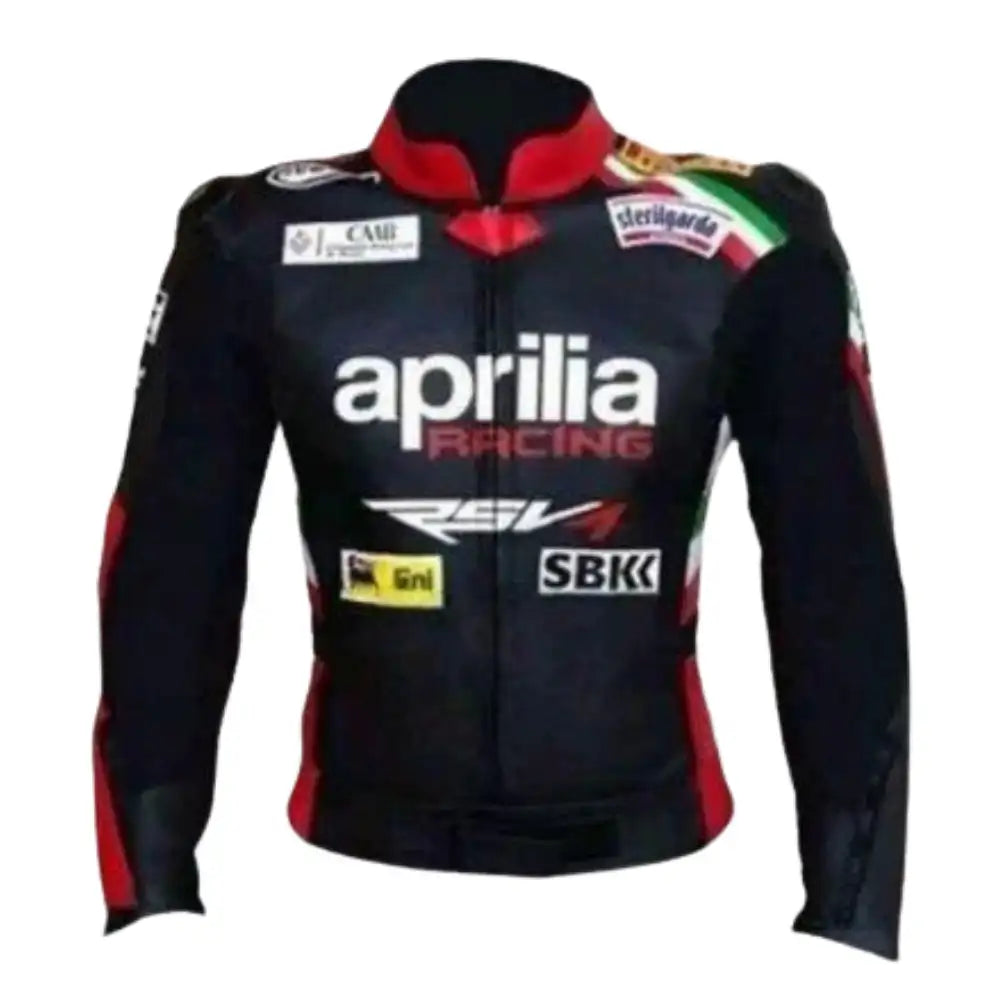 Black Aprilla Armored Leather Motorcycle Jacket