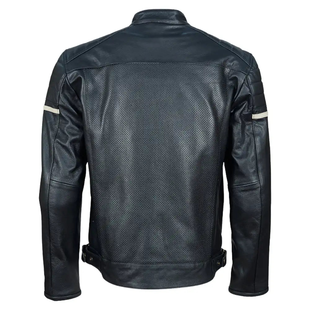 Black Armored Cafe Racer Leather Motorcycle Jacket