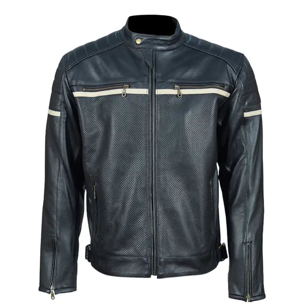 Black Armored Cafe Racer Leather Motorcycle Jacket