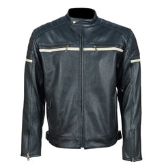 Black Armored Cafe Racer Leather Motorcycle Jacket