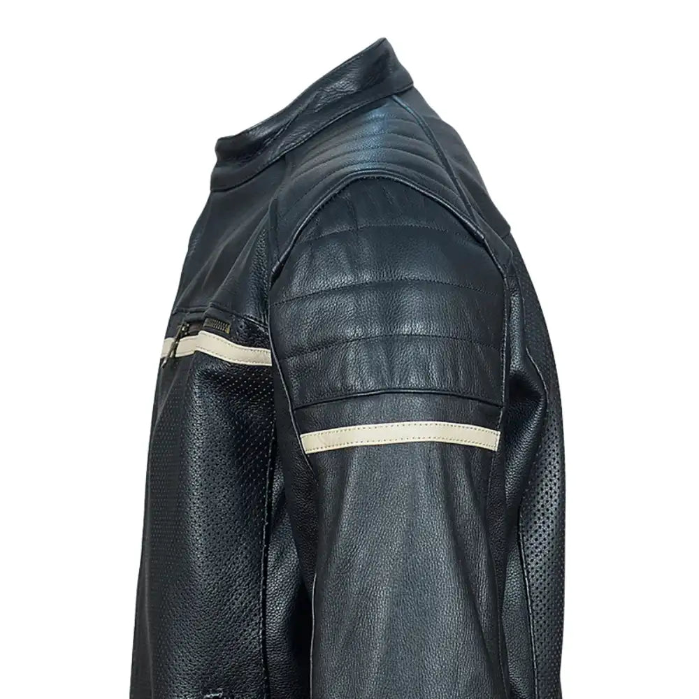 Black Armored Cafe Racer Leather Motorcycle Jacket