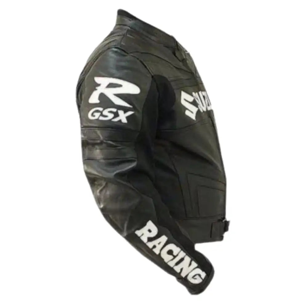 Black Armored Suzuki Leather Motorcycle Jacket