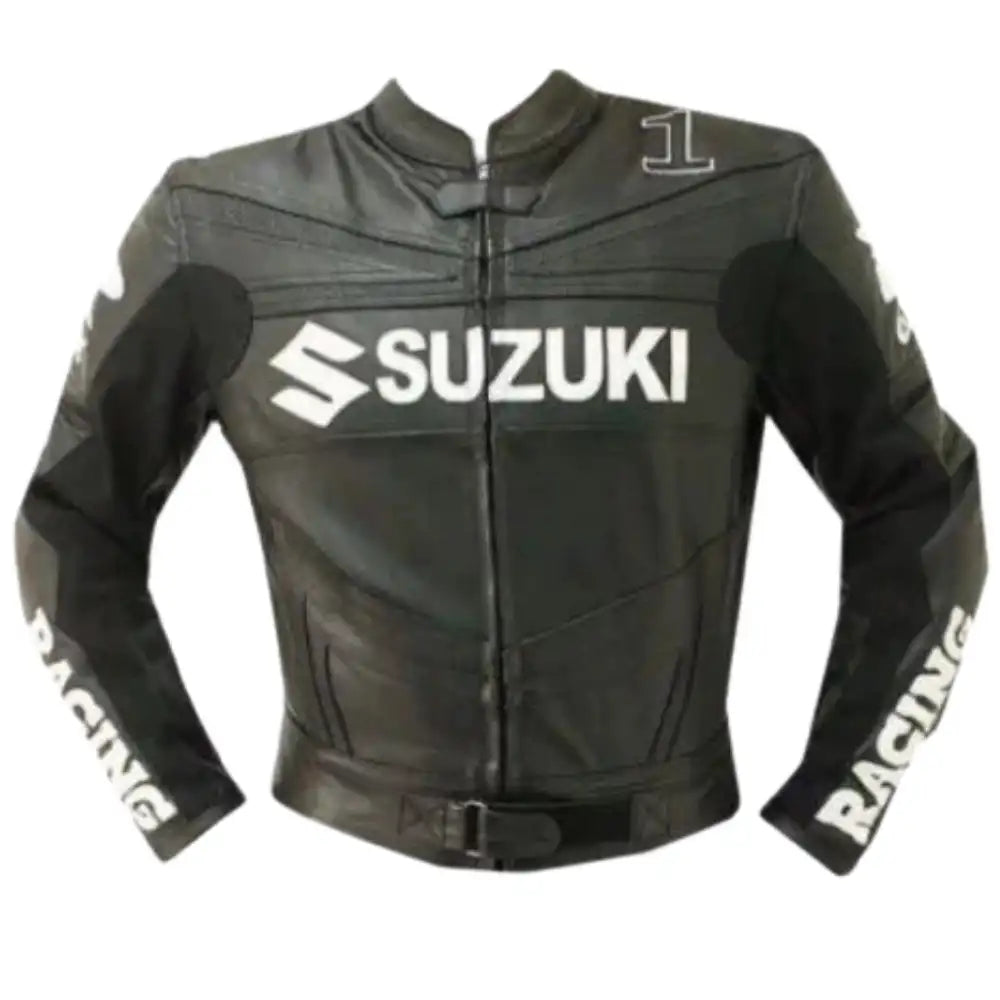 Black Armored Suzuki Leather Motorcycle Jacket