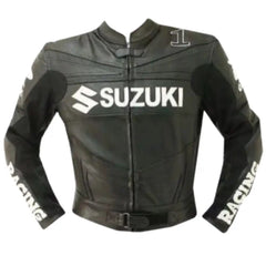 Black Armored Suzuki Leather Motorcycle Jacket