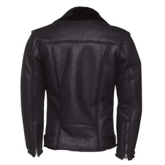 Black on Black Belted Shearling Leather Biker Jacket