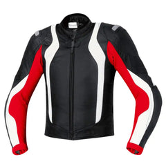 Black, Red & White Armored Leather Motorcycle Jacket