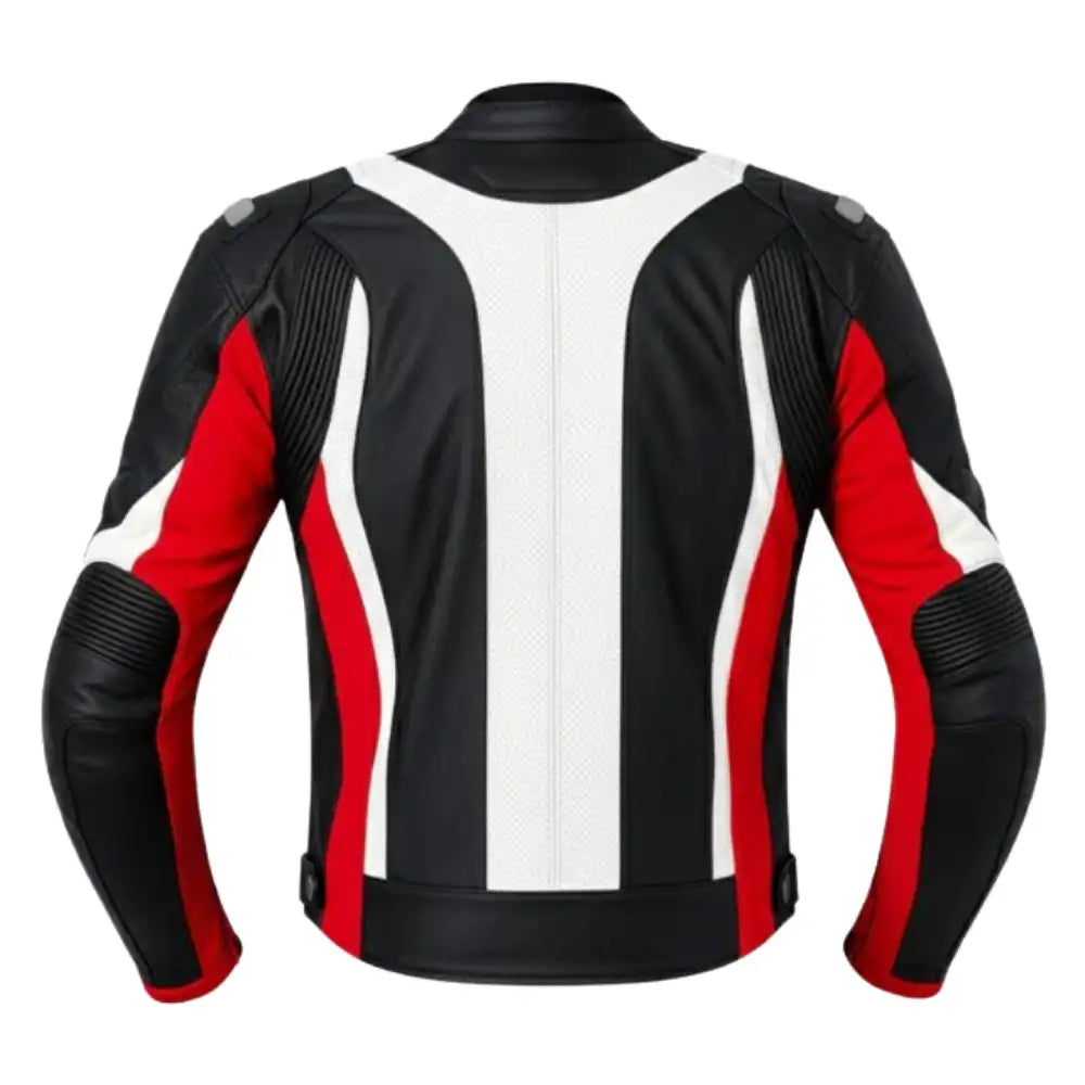 Black, Red & White Armored Leather Motorcycle Jacket