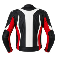 Black, Red & White Armored Leather Motorcycle Jacket