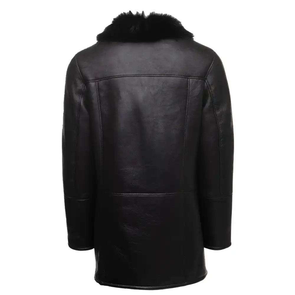 Black shearling trench coat with Toscana fur trim