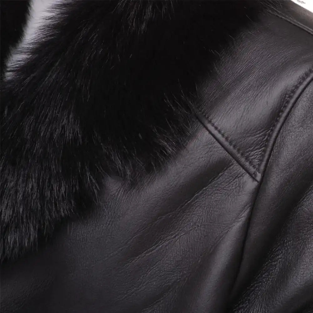 Black shearling trench coat with Toscana fur trim