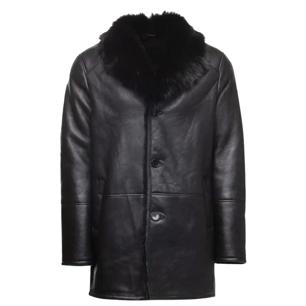 Black shearling trench coat with Toscana fur trim