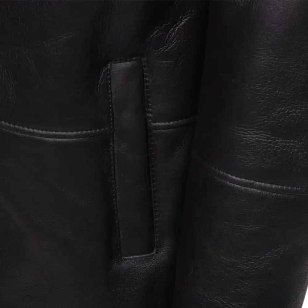 Black shearling trench coat with Toscana fur trim