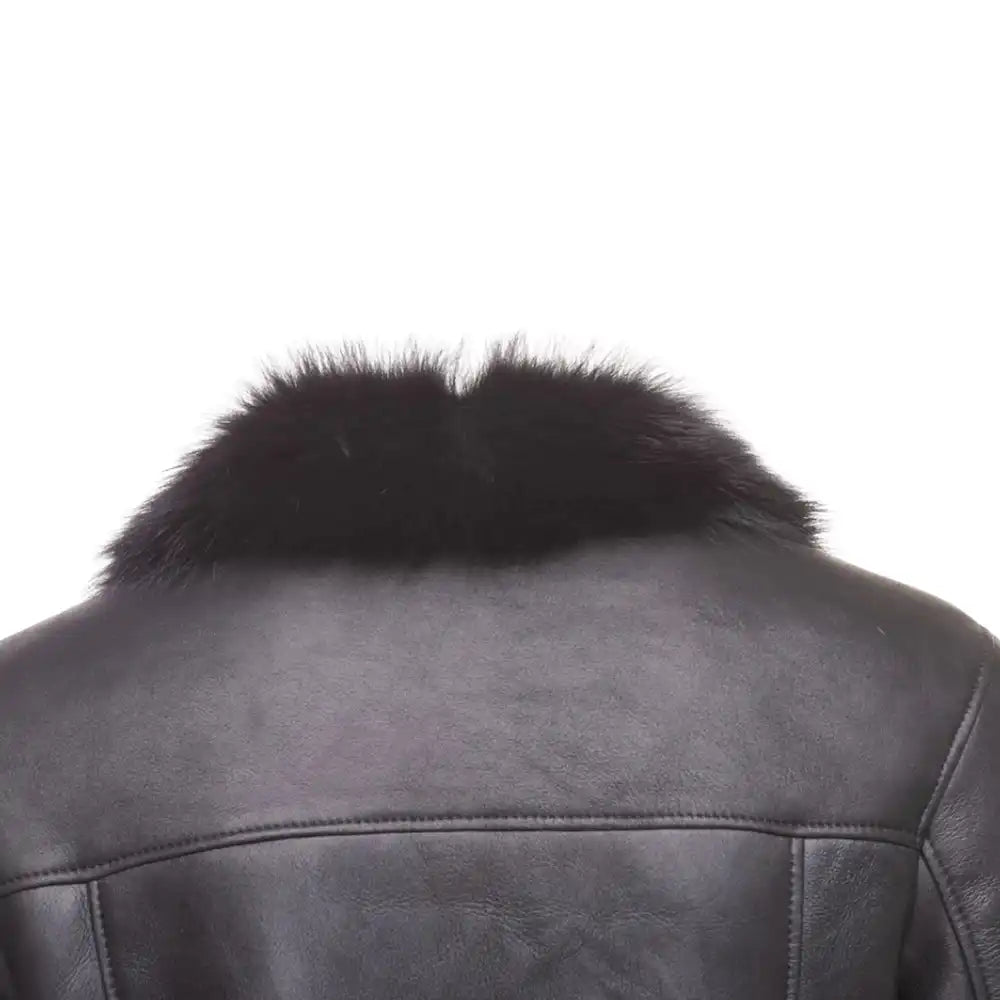 Black shearling trench coat with Toscana fur trim