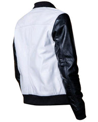 Enya's Black and White Collarless Leather Jacket