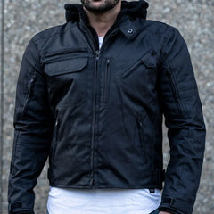 Black Hooded Air-Ventilation Textile Motorcycle Jacket