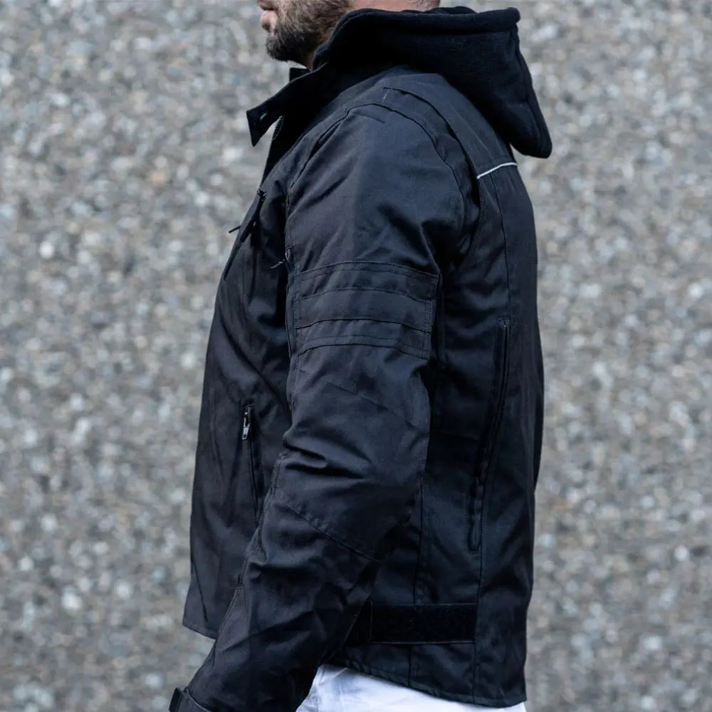 Black Hooded Air-Ventilation Textile Motorcycle Jacket