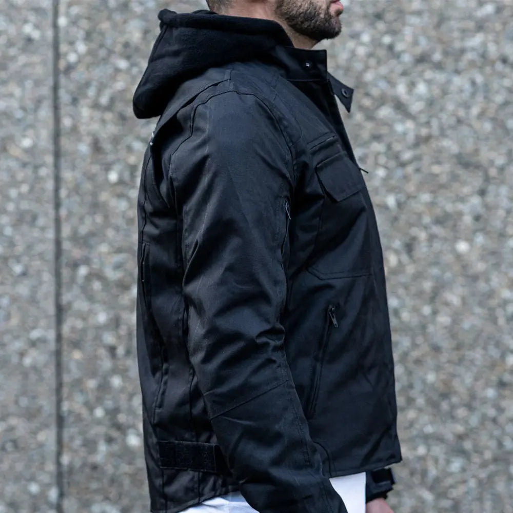 Black Hooded Air-Ventilation Textile Motorcycle Jacket