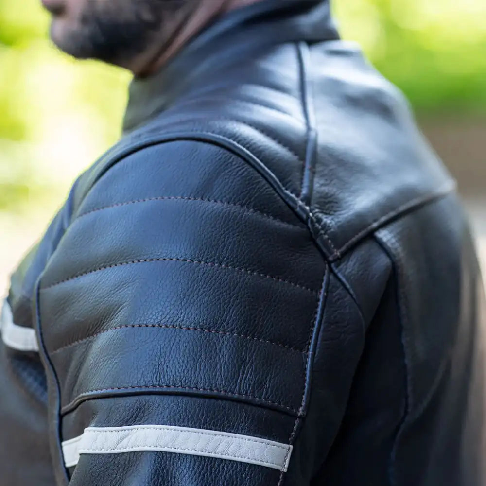Black Armored Cafe Racer Leather Motorcycle Jacket