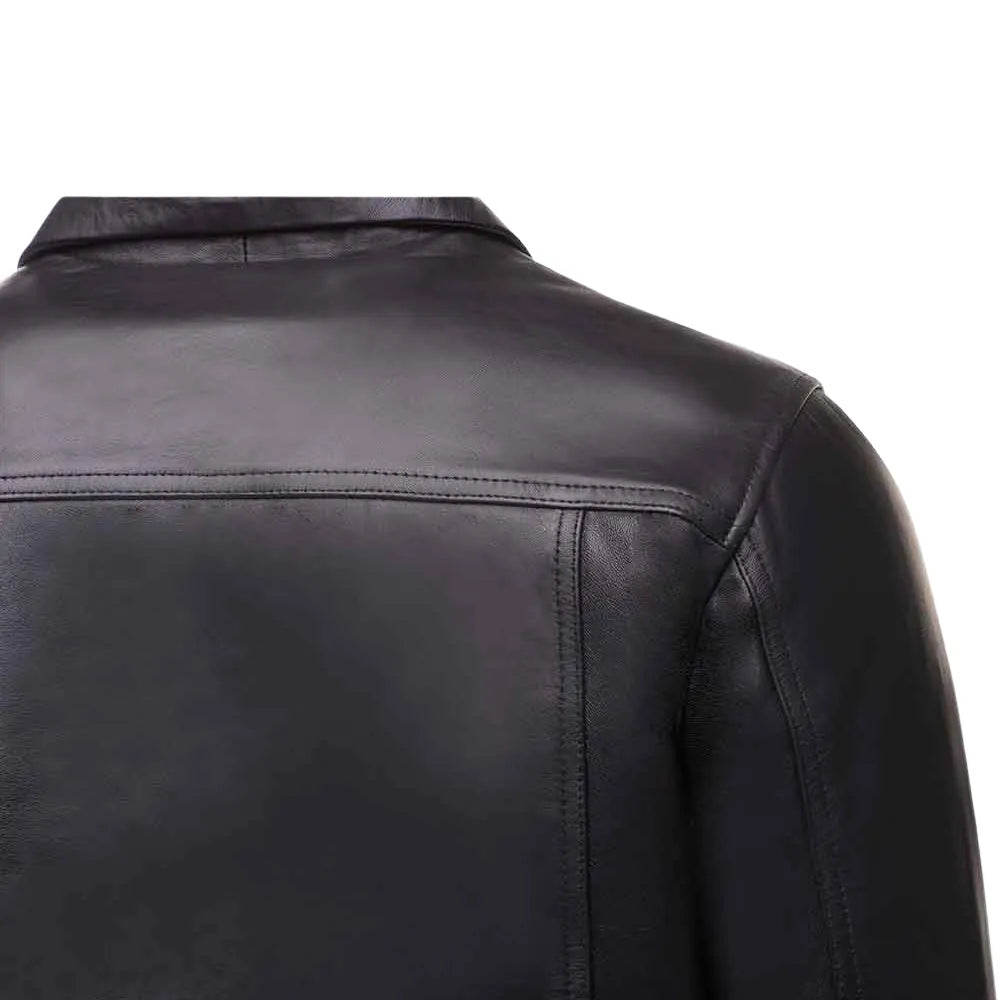 Black Leather Jacket with Collar