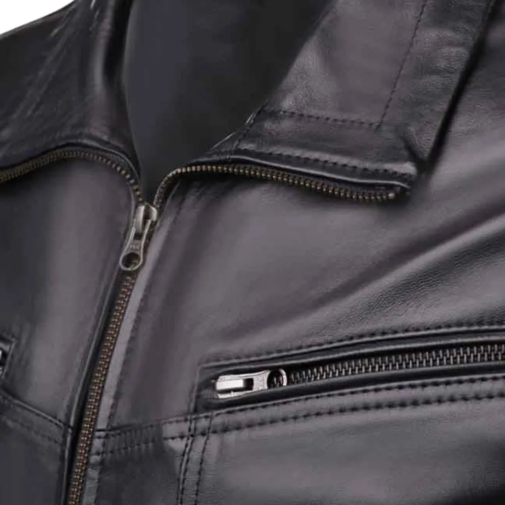 Black Leather Jacket with Collar