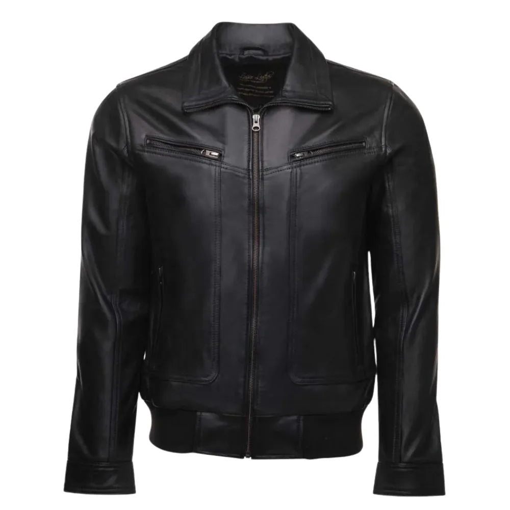 Black Leather Jacket with Collar