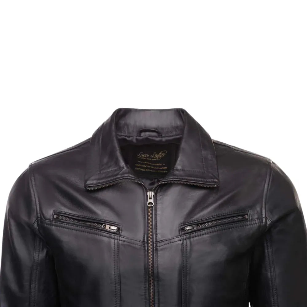 Black Leather Jacket with Collar