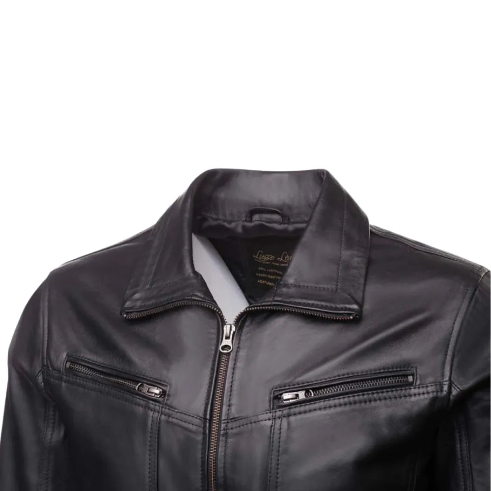 Black Leather Jacket with Collar