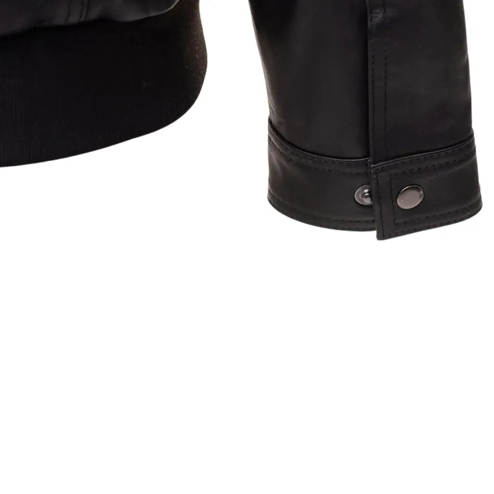 Black Leather Jacket with Collar