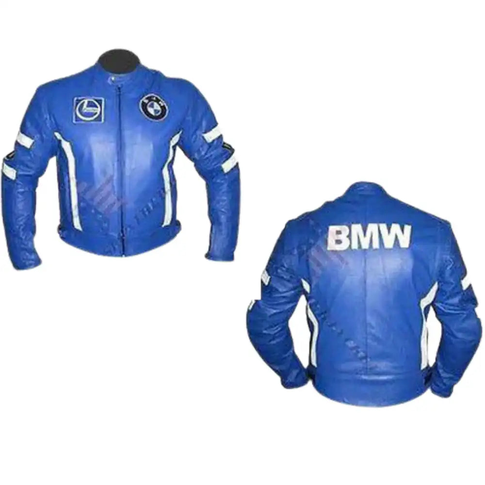 Blue Armored BMW Leather Motorcycle Jacket