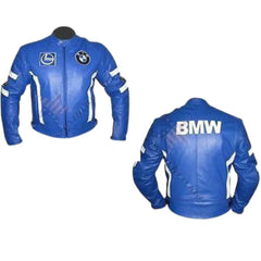 Blue Armored BMW Leather Motorcycle Jacket