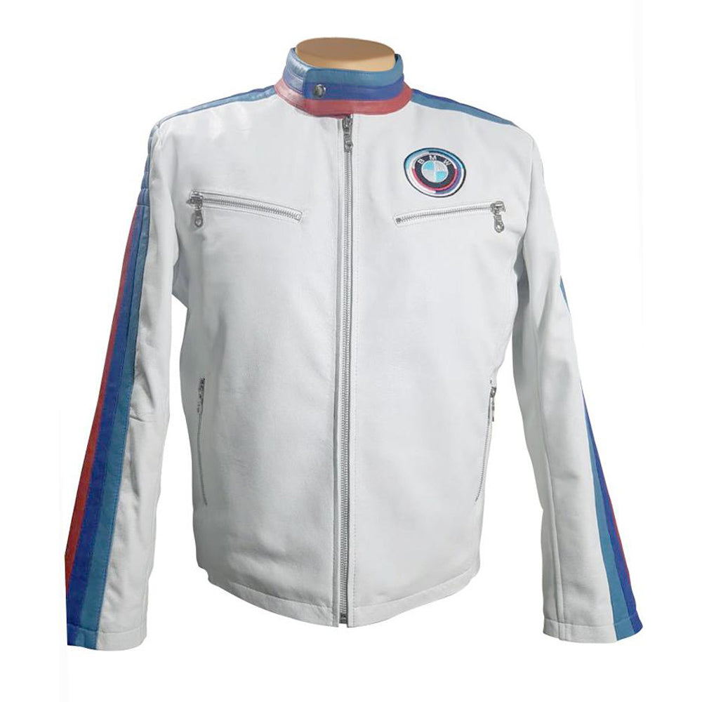 BMW Armored White Leather Motorcycle Jacket