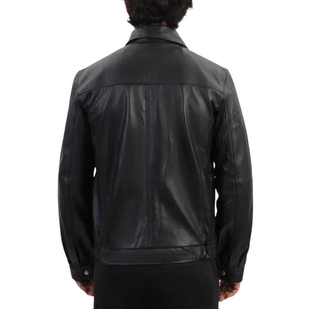 Bomber Leather Jacket with Spread Collars