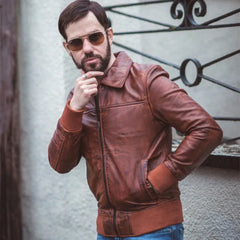Boyd's Rust Leather Jacket with ribbed cuffs
