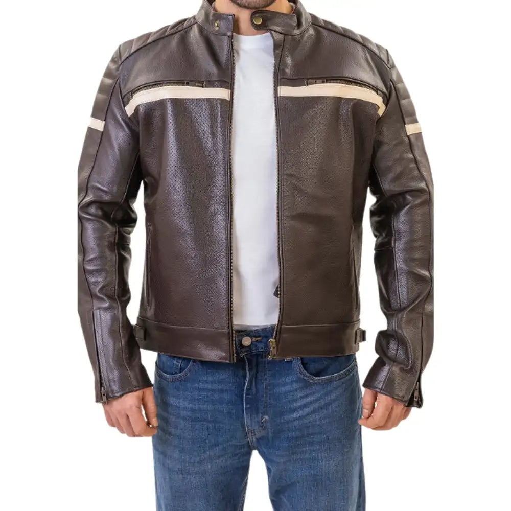 Brown Padded Armored Cafe Racer Leather Motorcycle Jacket