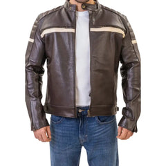 Brown Padded Armored Cafe Racer Leather Motorcycle Jacket