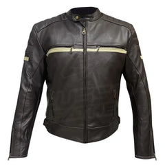 Brown Padded Armored Cafe Racer Leather Motorcycle Jacket
