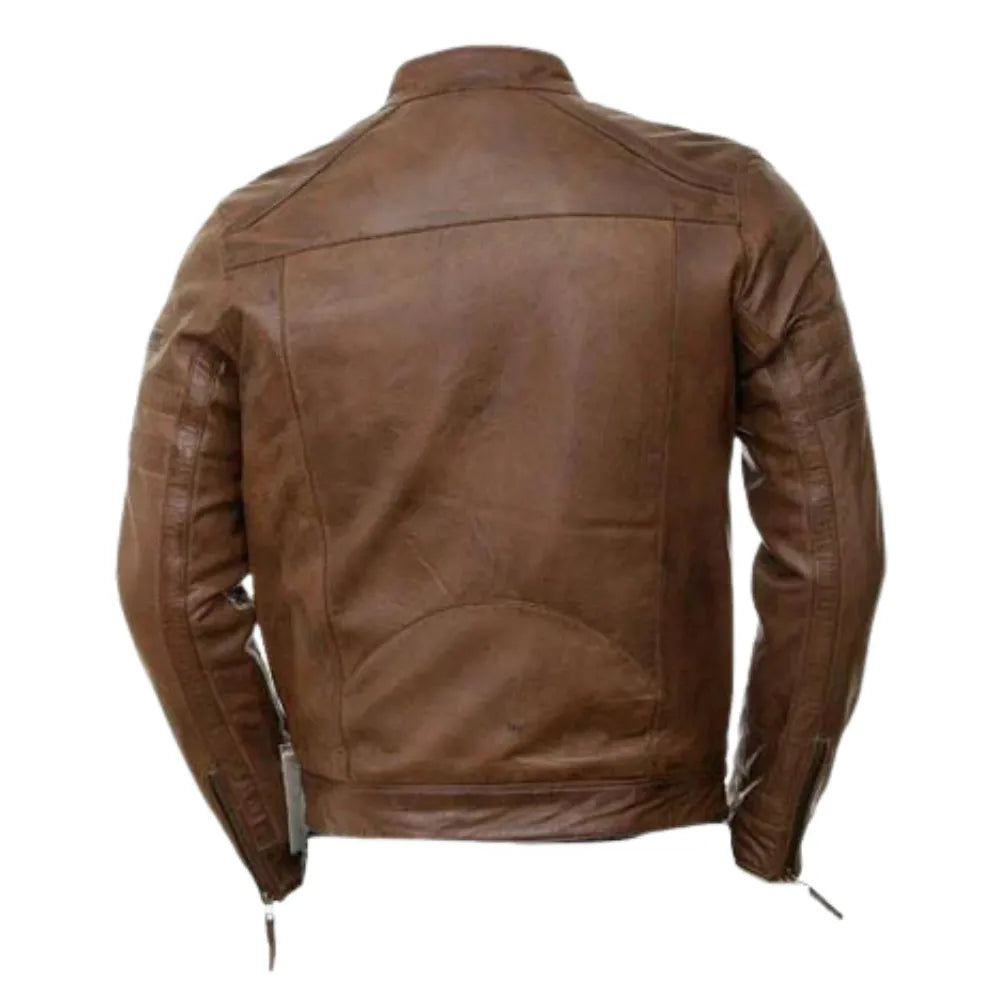Brown moto style jacket with patterns