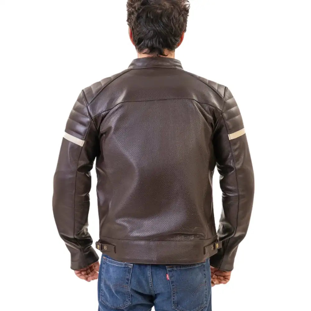 Brown Padded Armored Cafe Racer Leather Motorcycle Jacket