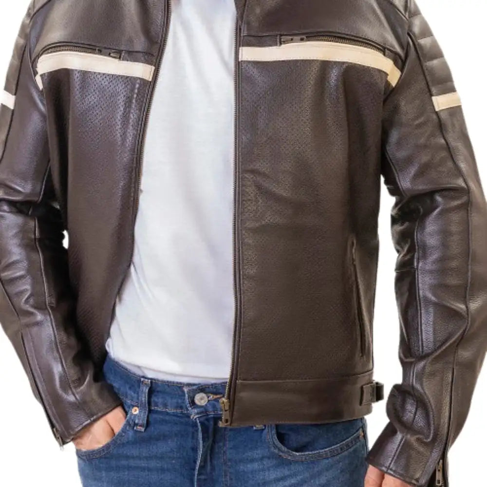 Brown Padded Armored Cafe Racer Leather Motorcycle Jacket