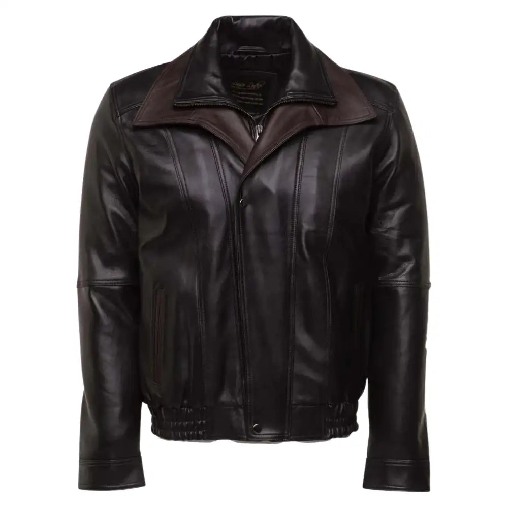 Byrne's brown and black Aviator style leather jacket with spread collars