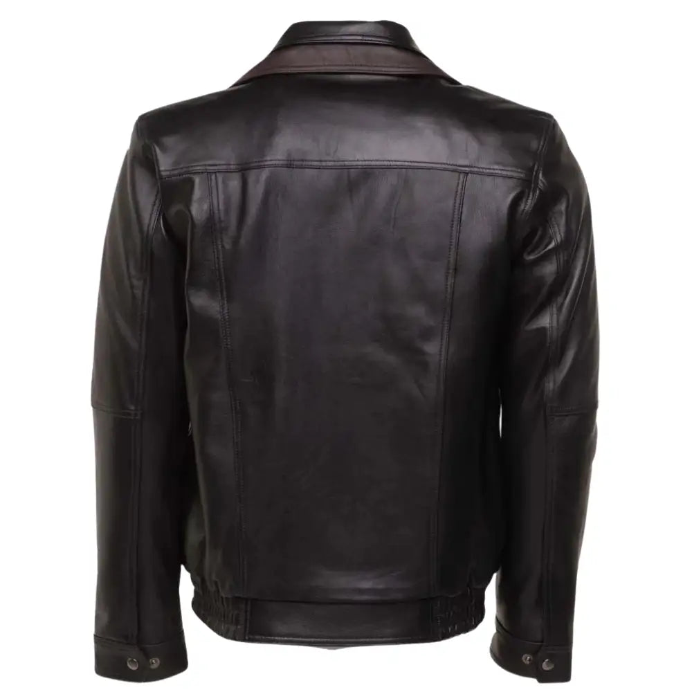 Byrne's brown and black Aviator style leather jacket with spread collars