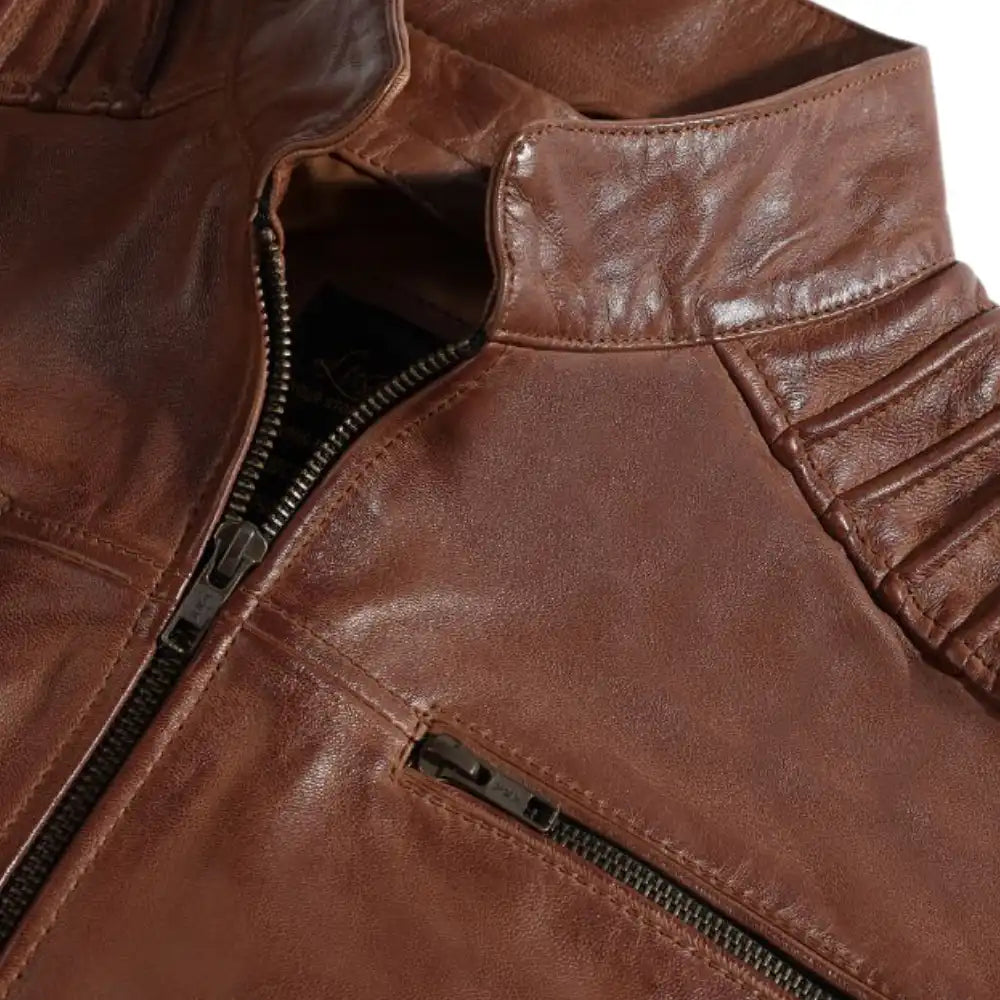 Cafe racer distressed jacket with piping