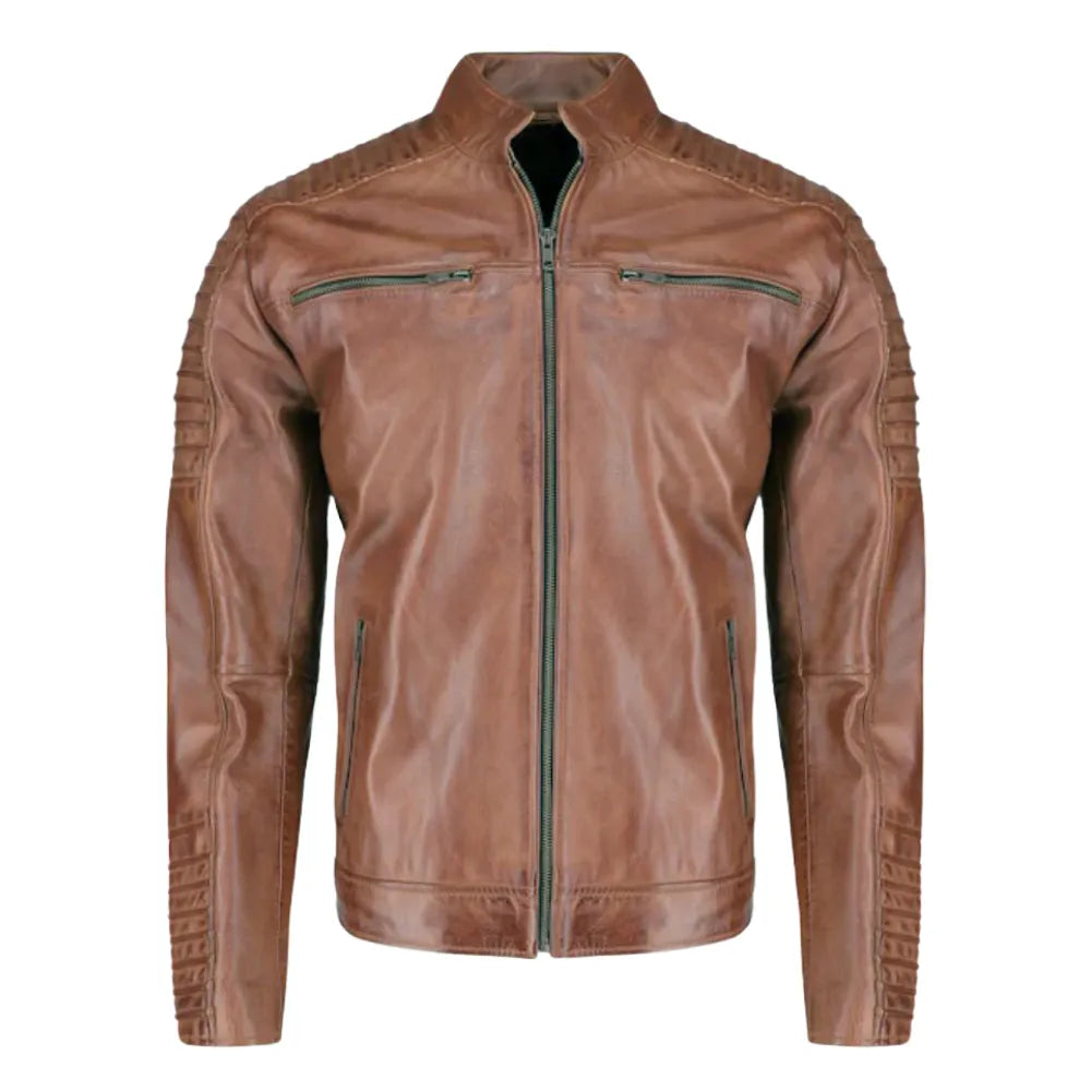 Cafe racer distressed jacket with piping